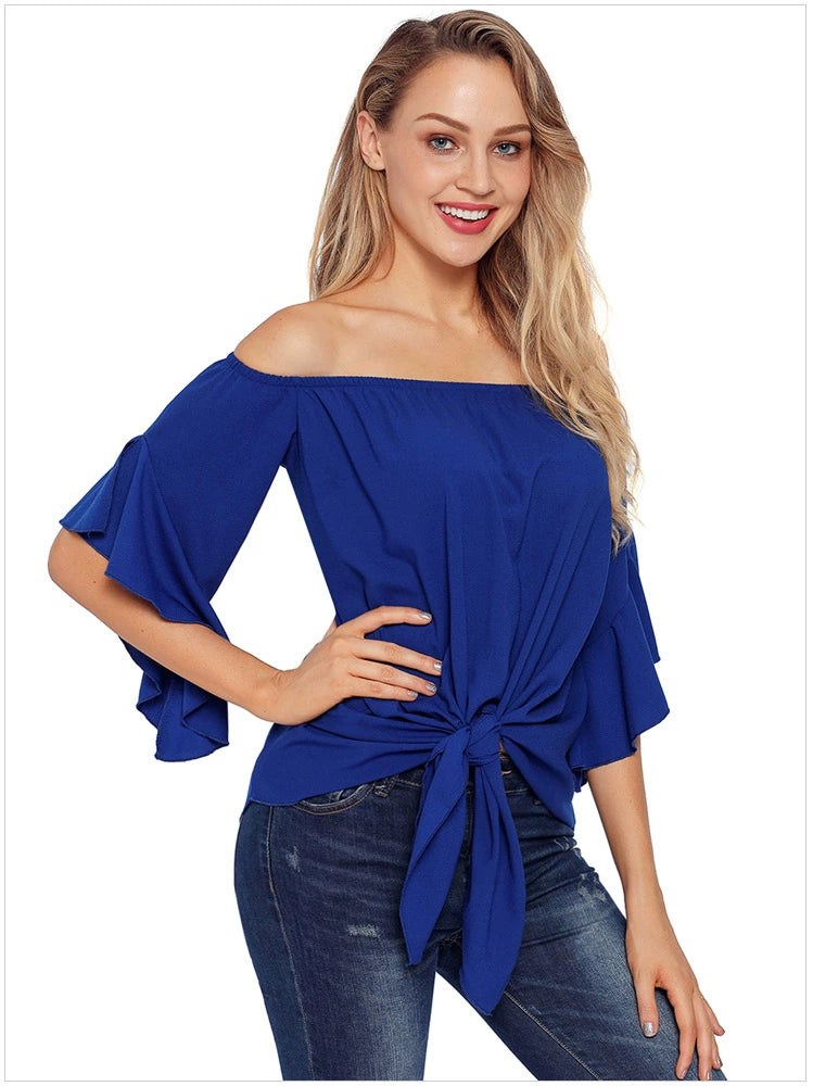 Dilamon Solid Color Three-Quarter Length Sleeve Casual Loose Tube Top