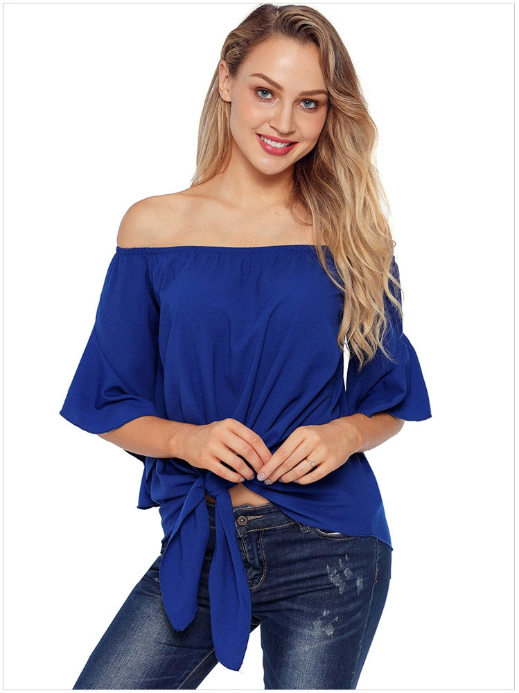 Dilamon Solid Color Three-Quarter Length Sleeve Casual Loose Tube Top