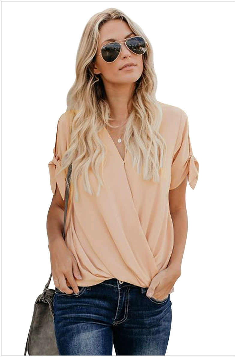 Fashion Summer Pure Color Loose Half-Sleeve Top Shirt