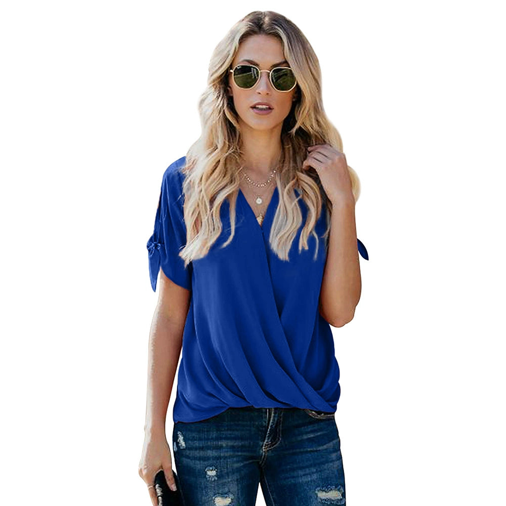 Fashion Summer Pure Color Loose Half-Sleeve Top Shirt