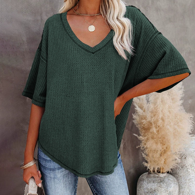 Dilamon New Arrival Pure Color Casual Half Sleeve Shirt Women's 2024 Fashion Fashion Loose V-neck Pullover Short Sleeve T-shirt