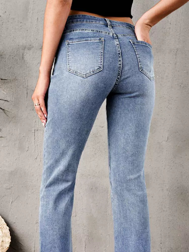 2024 Pure Color Washed Denim Women Fashion Idle Style Loose Cool Casual High Waist Straight-Leg Pants Women