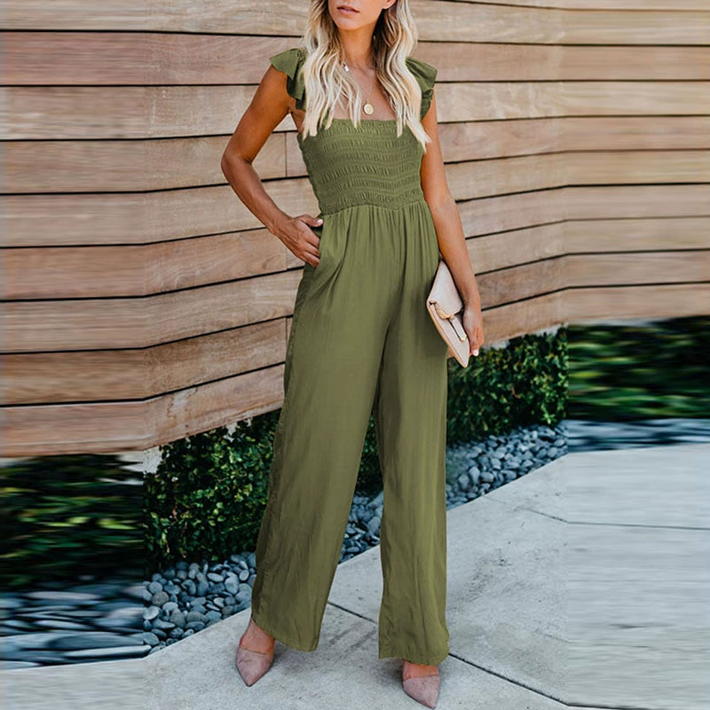 Pure Color Casual Waist Tight Amazon All-Match Jumpsuit