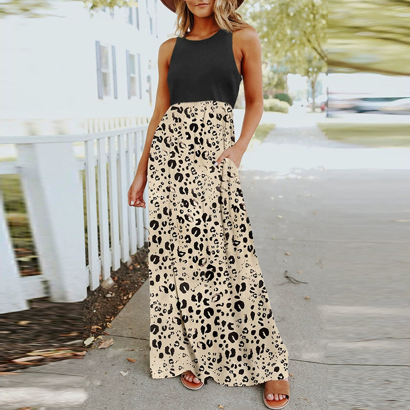 Fashion Stripes Sleeveless Dress Women's 2024 Summer New Arrival Floral A- line Skirt Loose Slimming and All-Matching Long Skirt Women