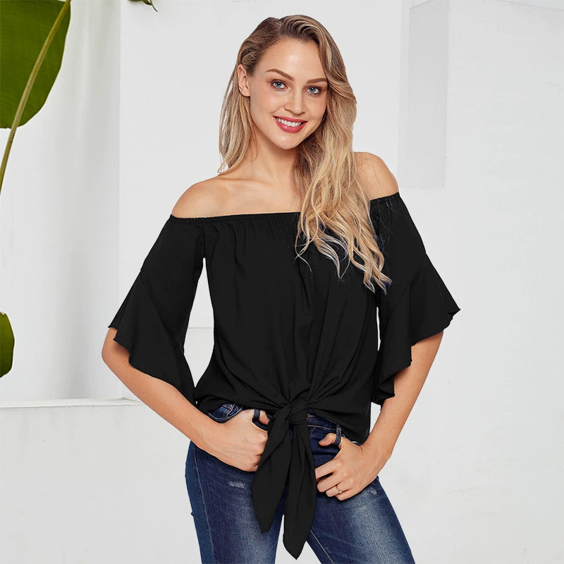 Dilamon Solid Color Three-Quarter Length Sleeve Casual Loose Tube Top