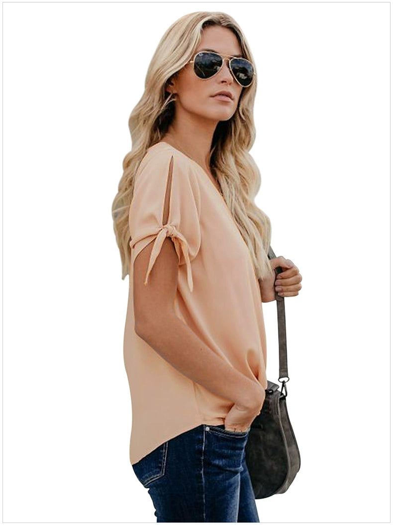 Fashion Summer Pure Color Loose Half-Sleeve Top Shirt