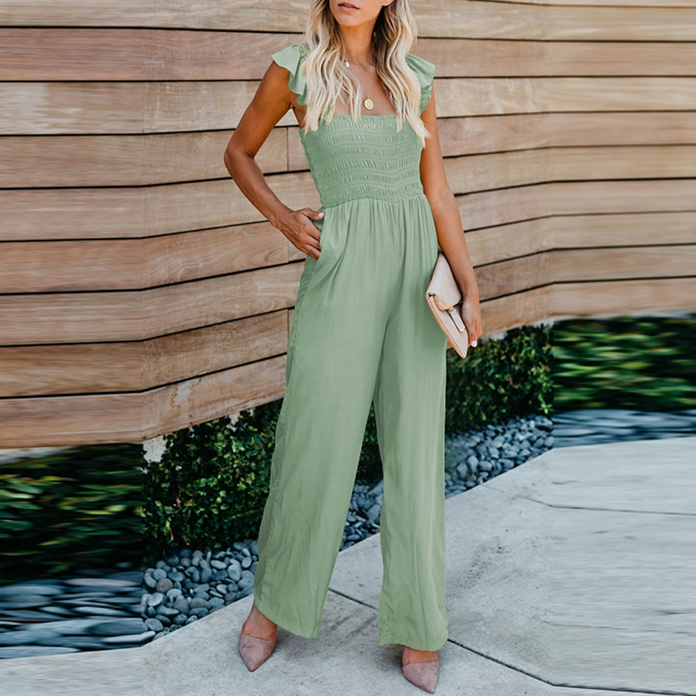 Pure Color Casual Waist Tight Amazon All-Match Jumpsuit