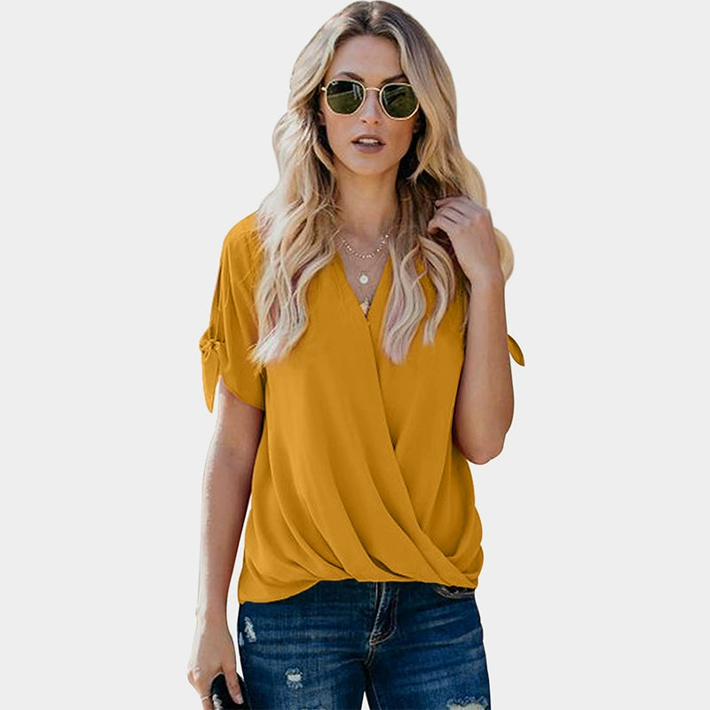 Fashion Summer Pure Color Loose Half-Sleeve Top Shirt