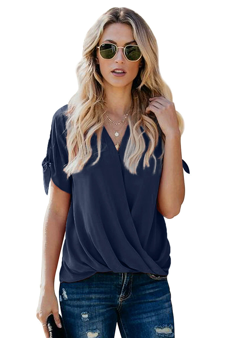 Fashion Summer Pure Color Loose Half-Sleeve Top Shirt