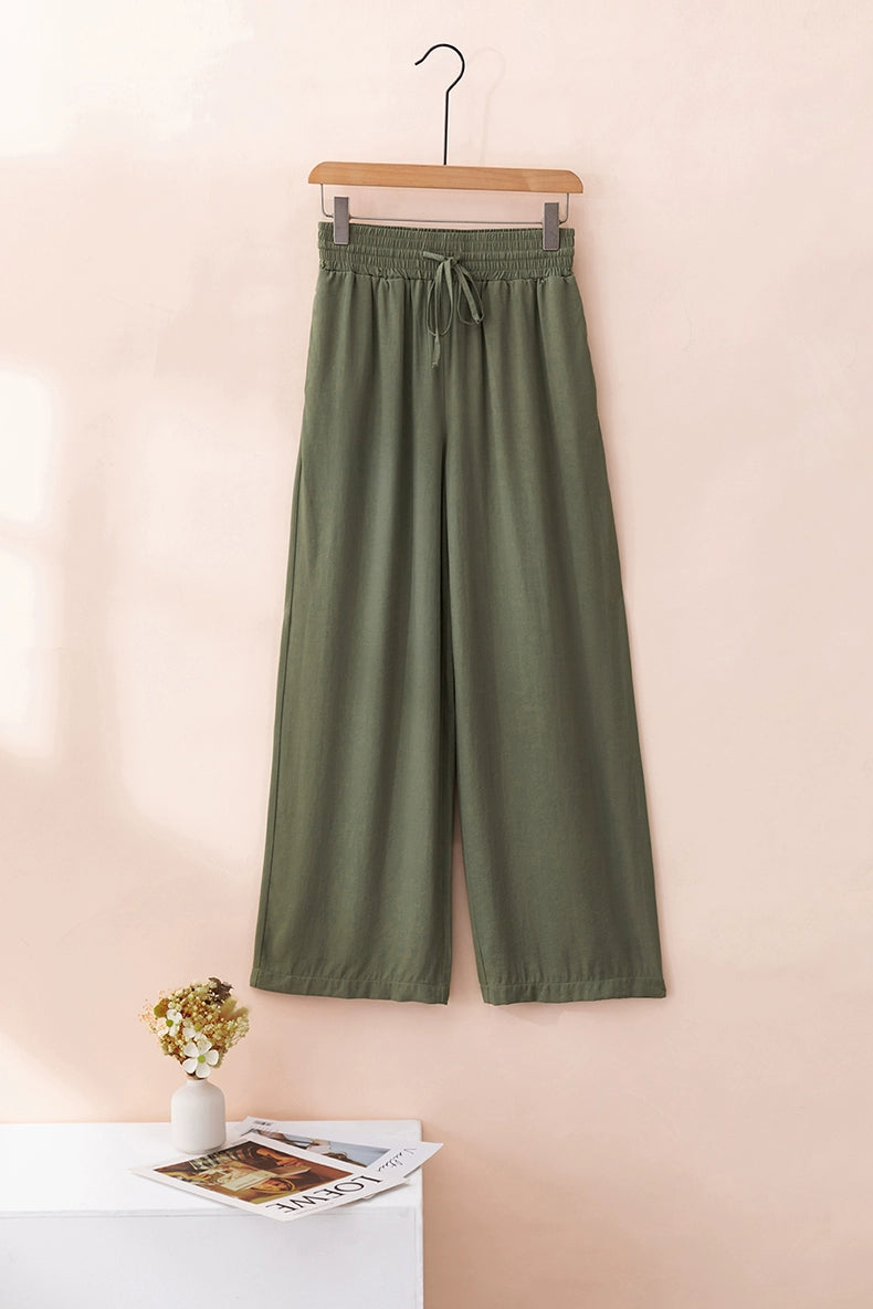 2024 Early Autumn Thin Type Drawstring Casual Pants Women's Fashion Style Fashion All-Match Smocking Wide Waist Head Ladies Wide Leg Pants