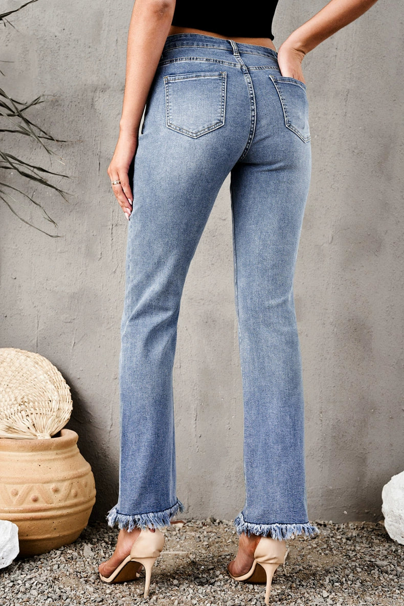 2024 Pure Color Washed Denim Women Fashion Idle Style Loose Cool Casual High Waist Straight-Leg Pants Women