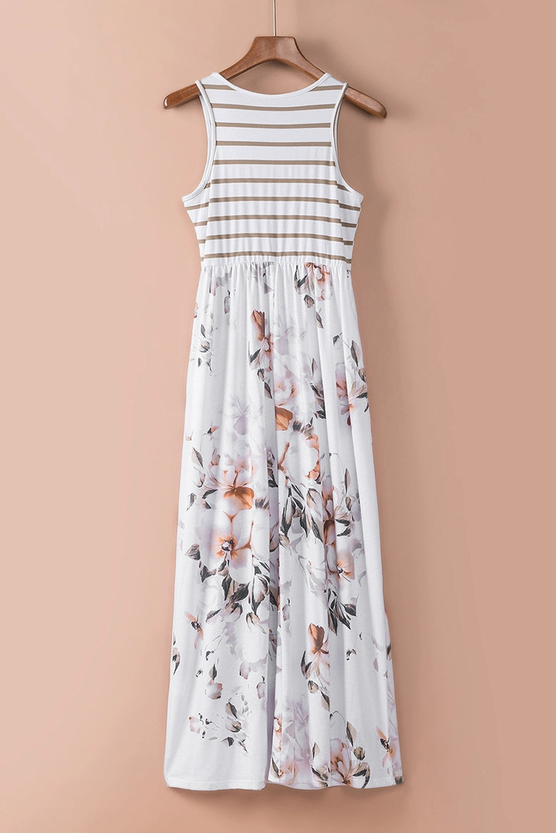 Fashion Stripes Sleeveless Dress Women's 2024 Summer New Arrival Floral A- line Skirt Loose Slimming and All-Matching Long Skirt Women