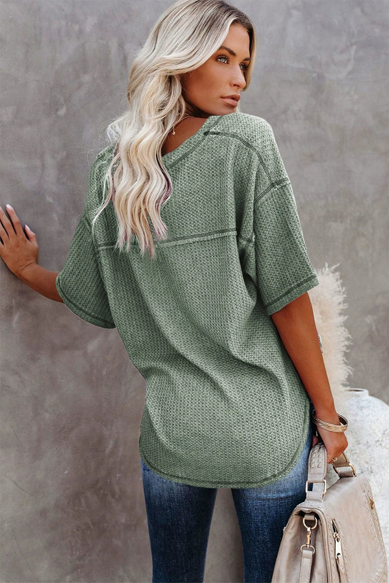 Dilamon New Arrival Pure Color Casual Half Sleeve Shirt Women's 2024 Fashion Fashion Loose V-neck Pullover Short Sleeve T-shirt