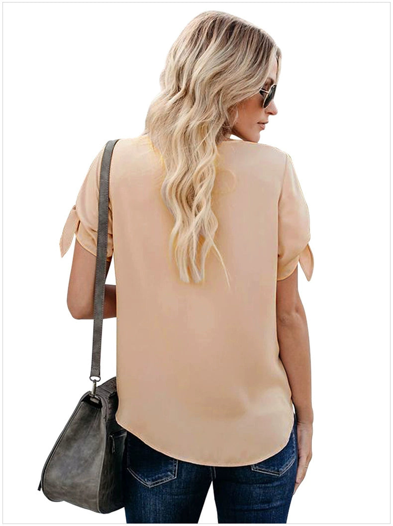 Fashion Summer Pure Color Loose Half-Sleeve Top Shirt