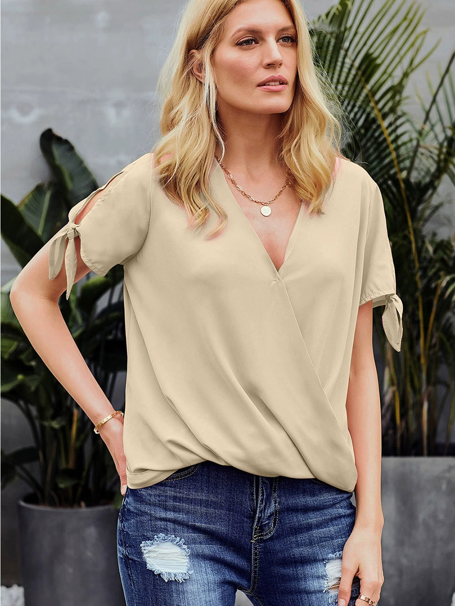 Fashion Summer Pure Color Loose Half-Sleeve Top Shirt