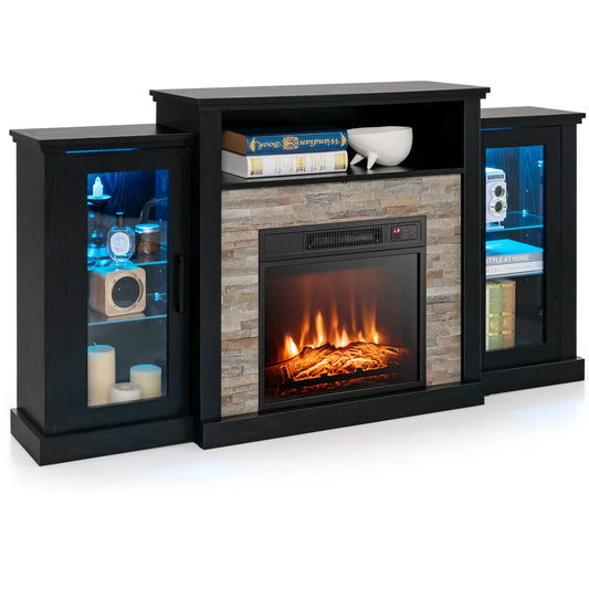 Fireplace TV Stand w/ Led Lights & 18" Electric Fireplace for Tvs up to 65"