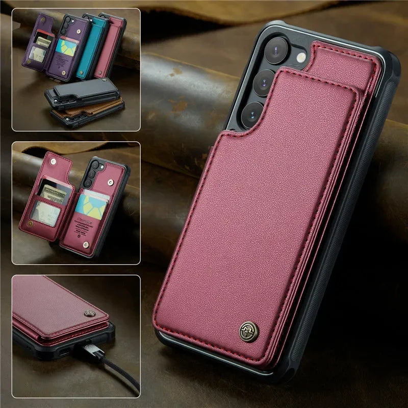 Caseme Wallet Phone Case Leather Magnetic Pocket Cover For Samsung Galaxy S24 Ultra S23 S22 S21 S20 Ultra Plus FE Note 20Ultra