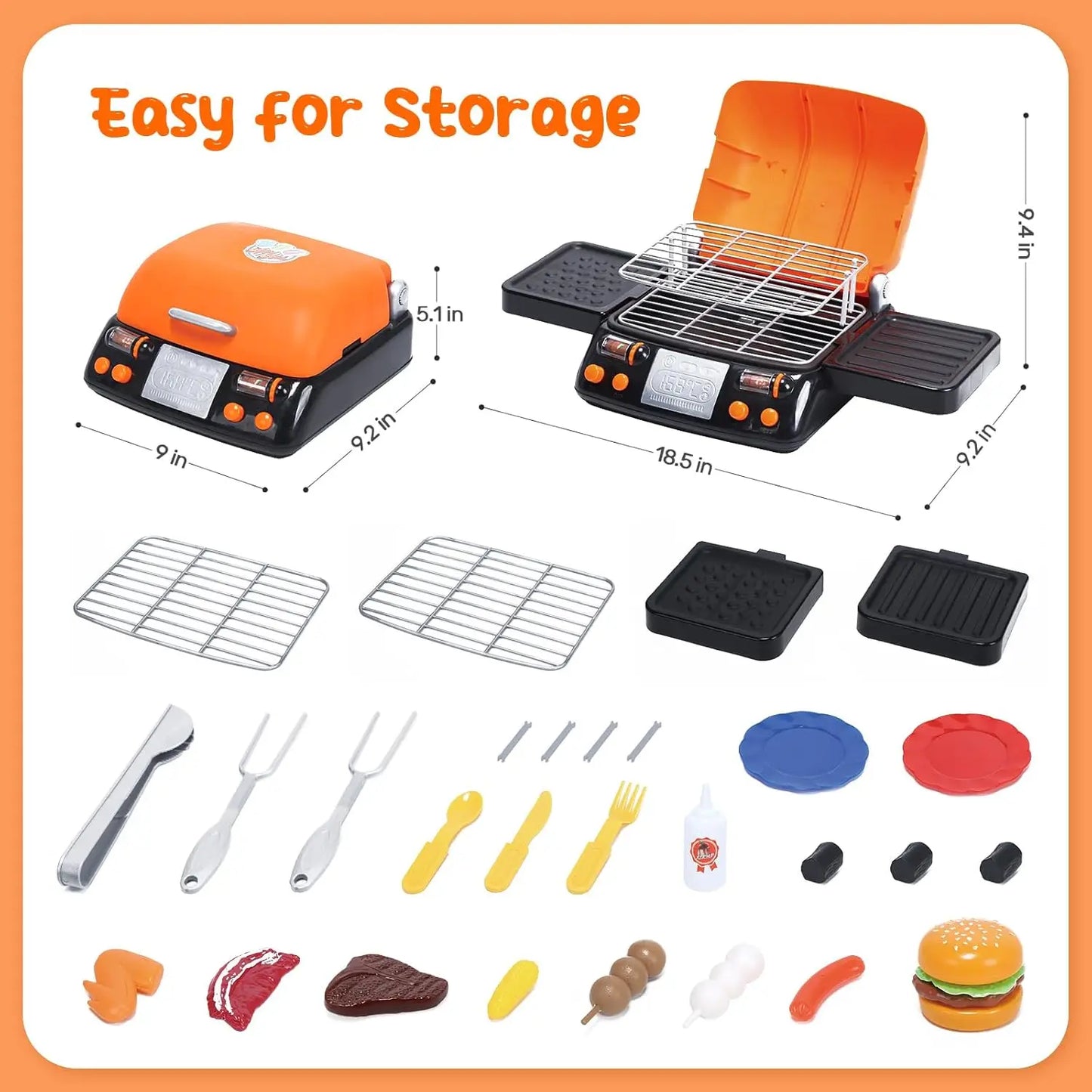 CUTE STONE 2-Layer BBQ Toy Set, Kids Grill with Food, Smoke Sound & Light, Camping BBQ Gift