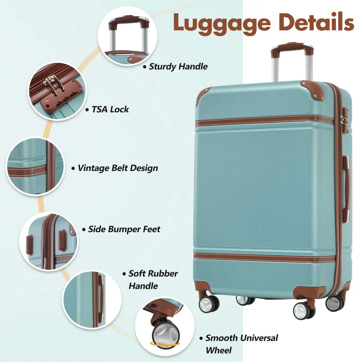 Hardshell Luggage Sets with Bags Lightweight Suitcase Double Spinner Wheels with TSA Lock ,Single Vintage Luggage 24 IN