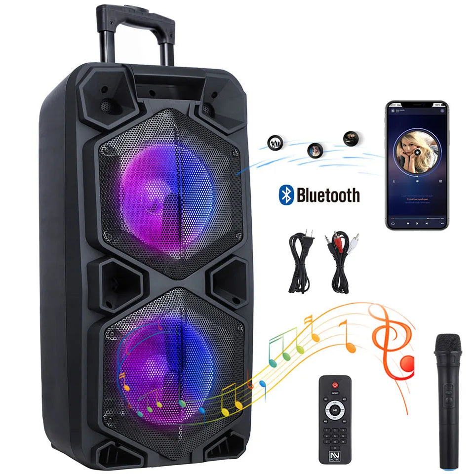 9000W Bluetooth Speaker Rechargable Dual 10" Woofer Party FM Karaok DJ LED AUX With Microphone Tws