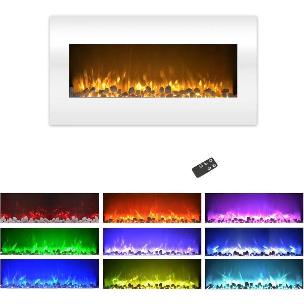 36-Inch Wall Mounted Electric Fireplace - 10-Color LED Flame and 3 Media Backgrounds with Adjustable Brightness Remote Northwest