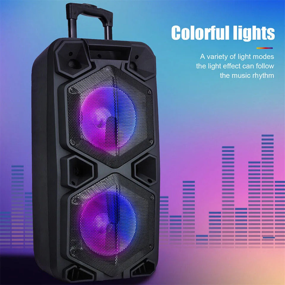 9000W Bluetooth Speaker Rechargable Dual 10" Woofer Party FM Karaok DJ LED AUX With Microphone Tws