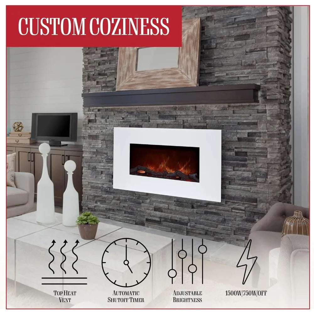 36-Inch Wall Mounted Electric Fireplace - 10-Color LED Flame and 3 Media Backgrounds with Adjustable Brightness Remote Northwest